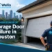 WeFix garage door repair technician inspecting a faulty garage door in Houston, Texas