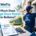 Garage door technician repairing a residential garage door in Bellaire, TX, with a repair cost estimate.