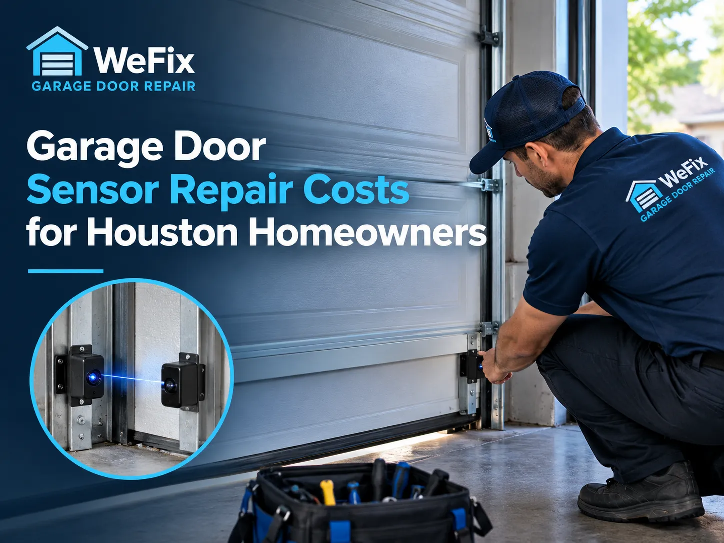 Garage door sensor repair in Houston by WeFix Garage Door Repair technician